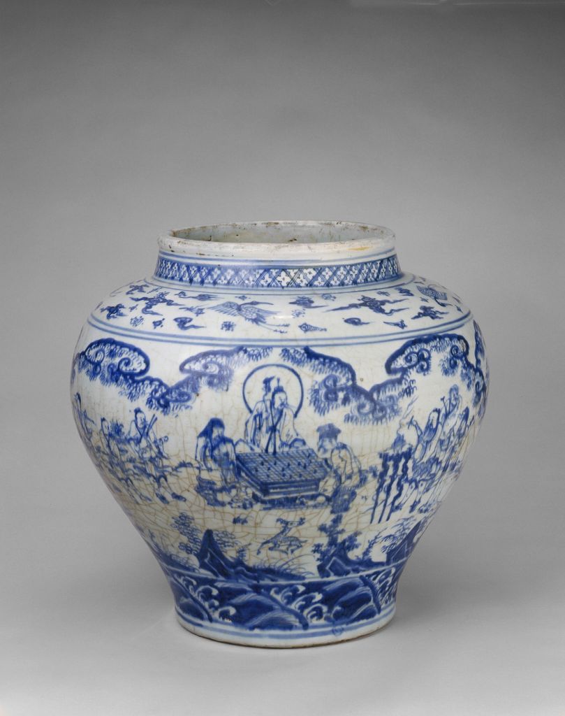 图片[1]-Blue and white pot with eight immortals celebrating longevity-China Archive